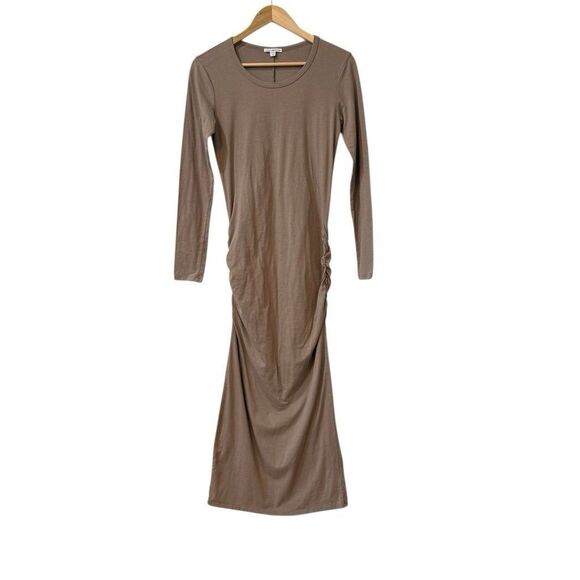 James Perse Long Sleeve Ruched Midi Dress Beige(Fawn) Size 3 - Picture 1 of 10